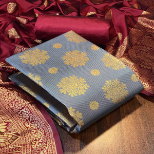Grey Woven Banarasi Silk Dress Material