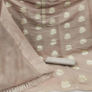 Grey Woven Banarasi Silk Dress Material