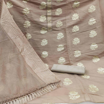 Grey Woven Banarasi Silk Dress Material