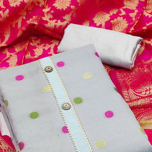 Grey Woven Banarasi Silk Dress Material