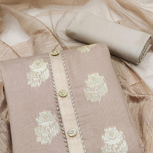 Grey Woven Banarasi Silk Dress Material