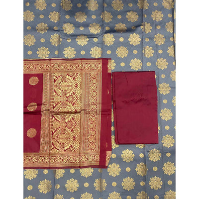 Grey Woven Banarasi Silk Dress Material