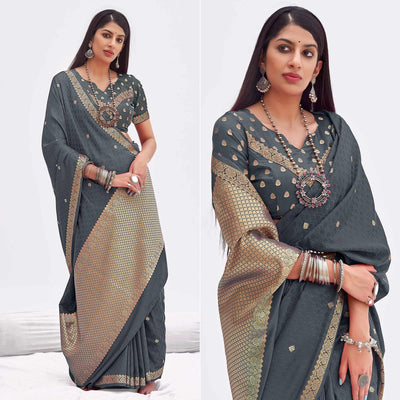 Grey Woven Banarasi Silk Saree
