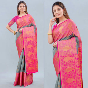 Grey Woven Banarasi Silk Saree