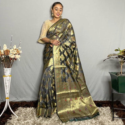 Grey Woven Banarasi Silk Saree