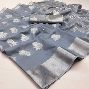 Grey Woven Banarasi Silk Saree