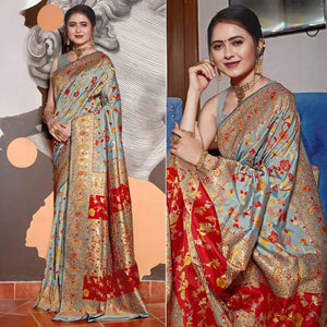 Grey Woven Banarasi Silk Saree