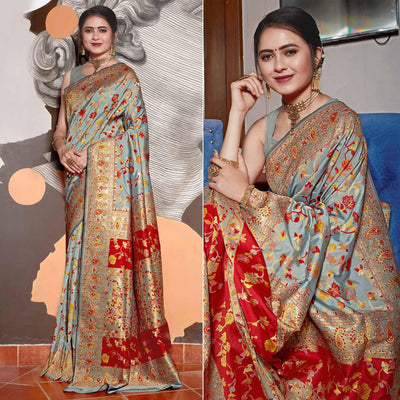 Grey Woven Banarasi Silk Saree