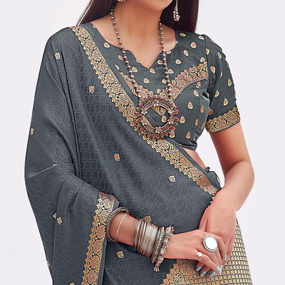 Grey Woven Banarasi Silk Saree
