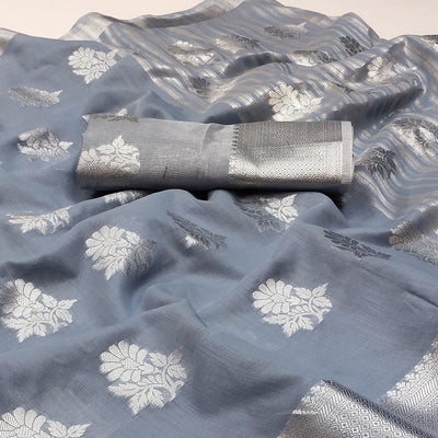Grey Woven Banarasi Silk Saree
