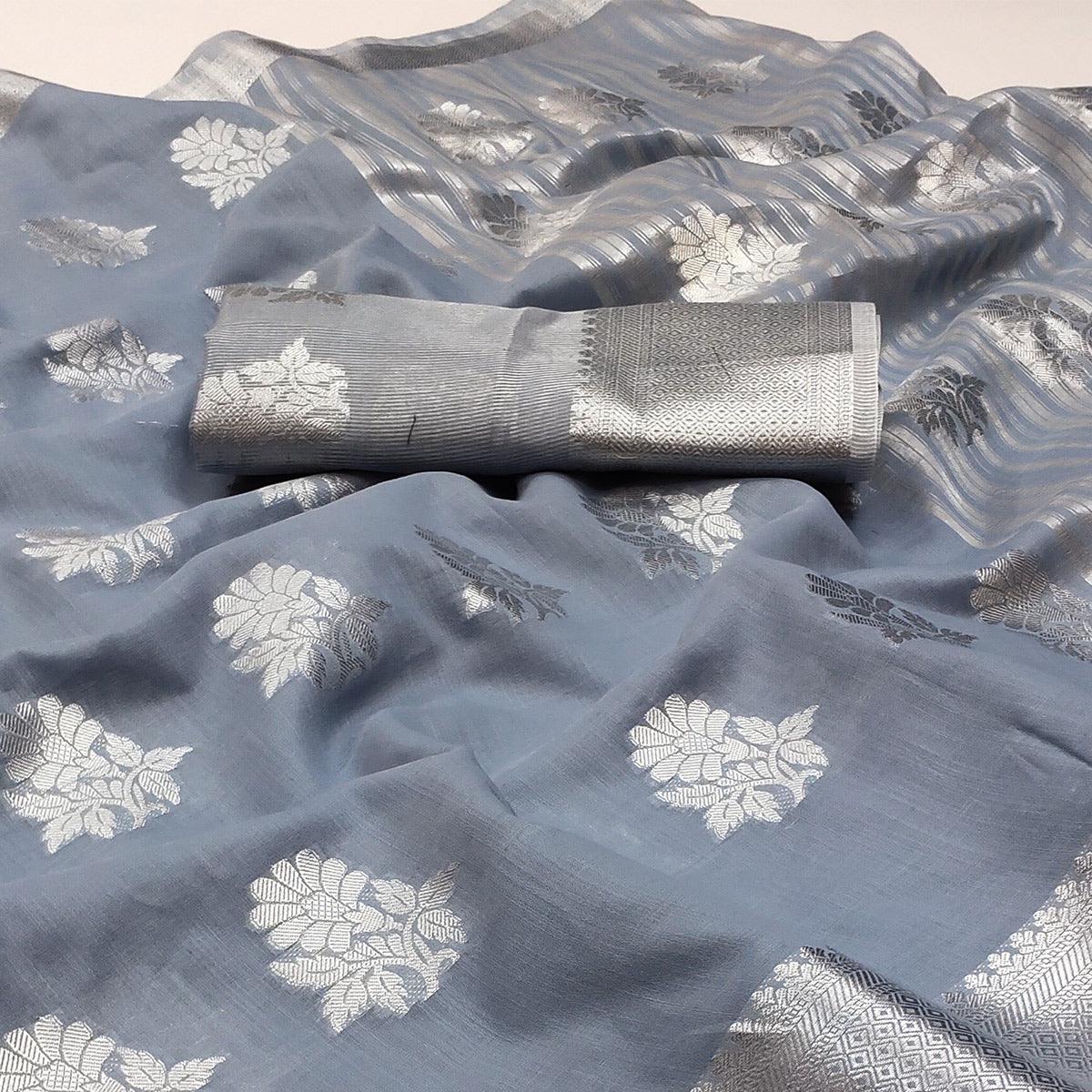 Grey Woven Banarasi Silk Saree