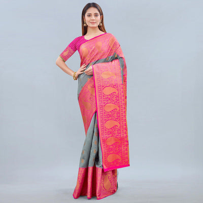 Grey Woven Banarasi Silk Saree