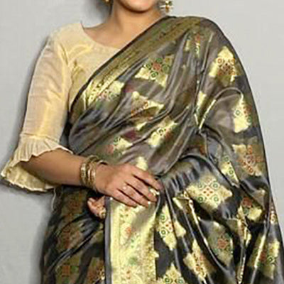 Grey Woven Banarasi Silk Saree