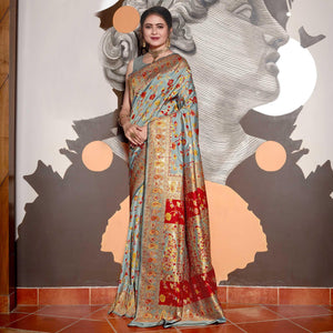 Grey Woven Banarasi Silk Saree