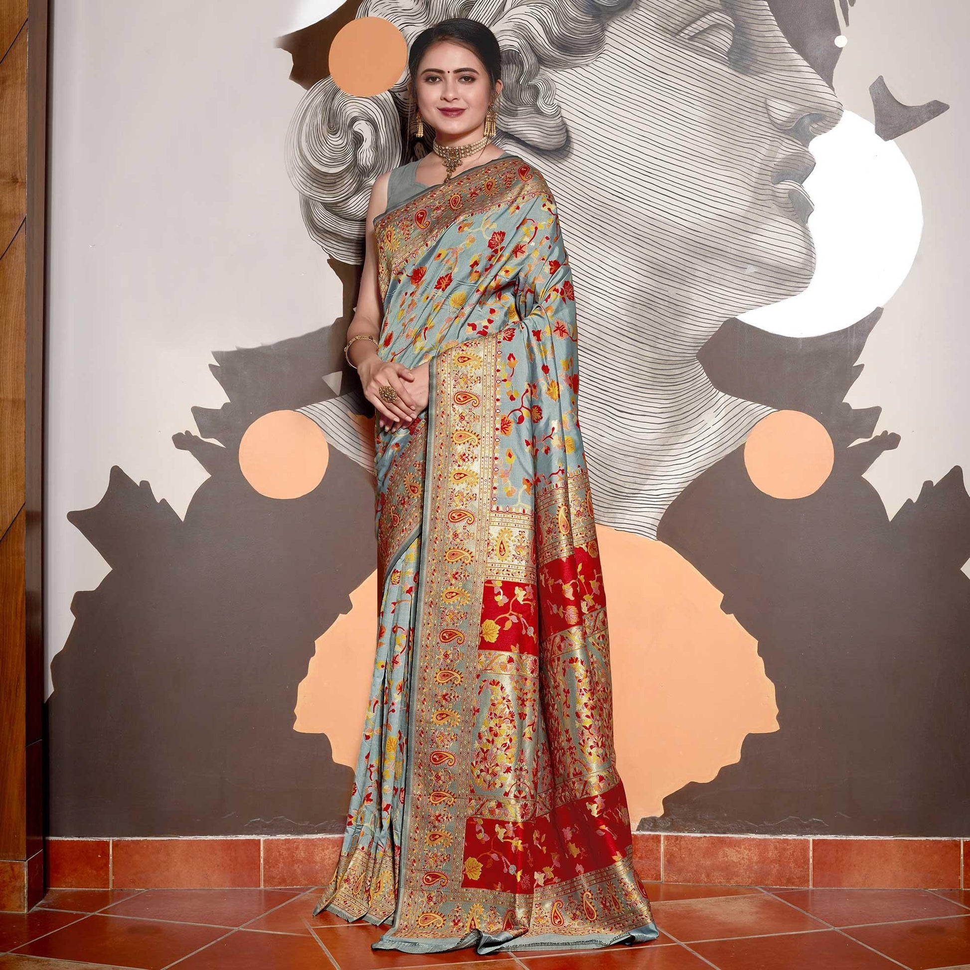 Grey Woven Banarasi Silk Saree