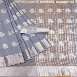 Grey Woven Banarasi Silk Saree