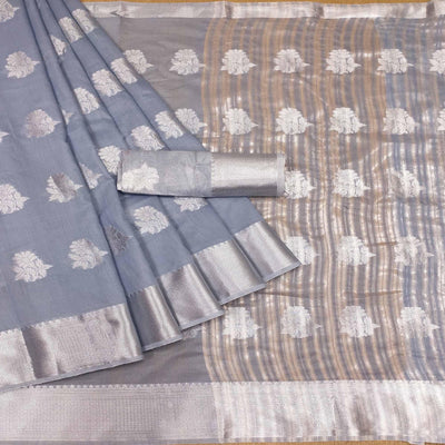 Grey Woven Banarasi Silk Saree