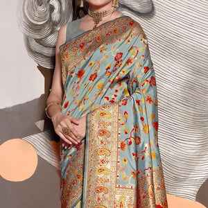 Grey Woven Banarasi Silk Saree