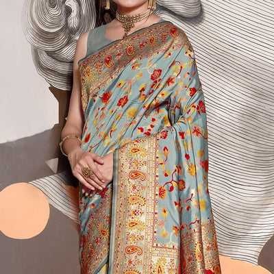 Grey Woven Banarasi Silk Saree