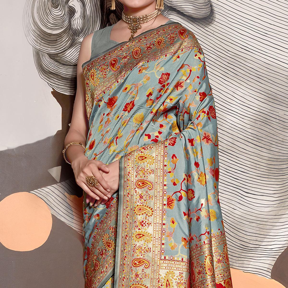 Grey Woven Banarasi Silk Saree