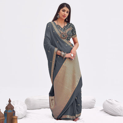 Grey Woven Banarasi Silk Saree