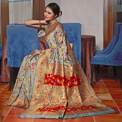 Grey Woven Banarasi Silk Saree