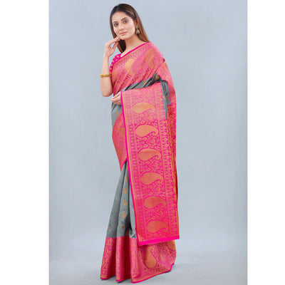 Grey Woven Banarasi Silk Saree