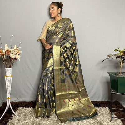 Grey Woven Banarasi Silk Saree