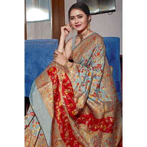 Grey Woven Banarasi Silk Saree