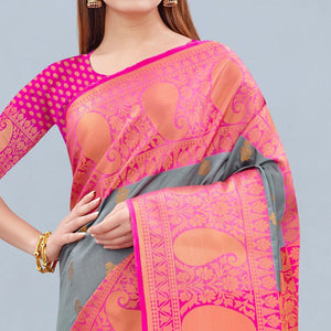 Grey Woven Banarasi Silk Saree