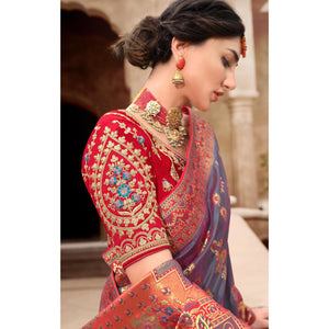 Grey Woven Banarasi Silk Saree With Tassels