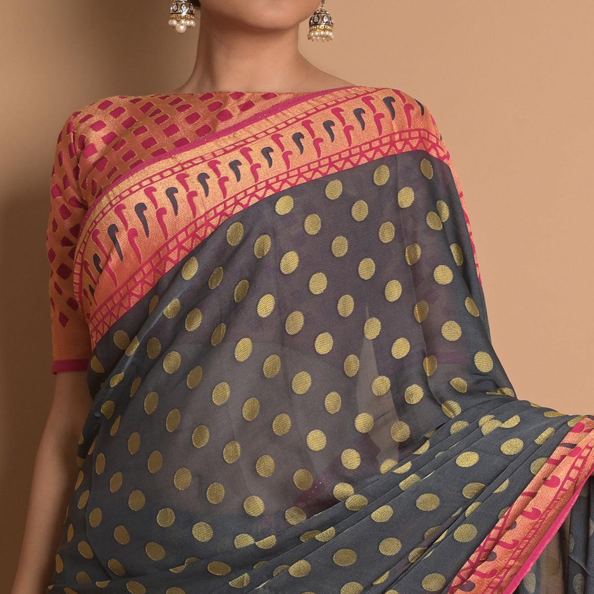 Grey Woven Brasso Saree