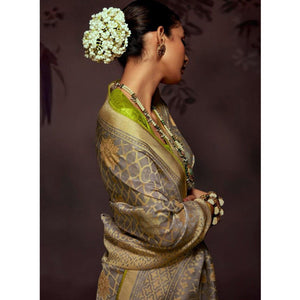 Grey Woven Brasso Saree With Tassels
