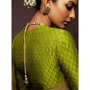 Grey Woven Brasso Saree With Tassels