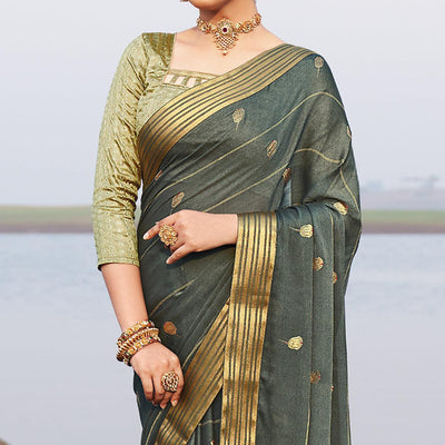 Grey Woven Chiffon Saree