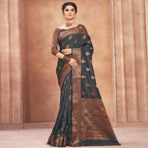 Grey Woven Cotton Silk Saree