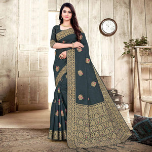 Grey Woven Cotton Silk Saree