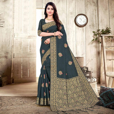 Grey Woven Cotton Silk Saree