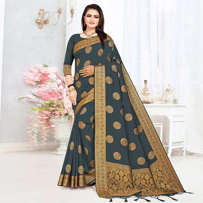 Grey Woven Cotton Silk Saree