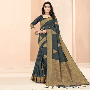 Grey Woven Cotton Silk Saree