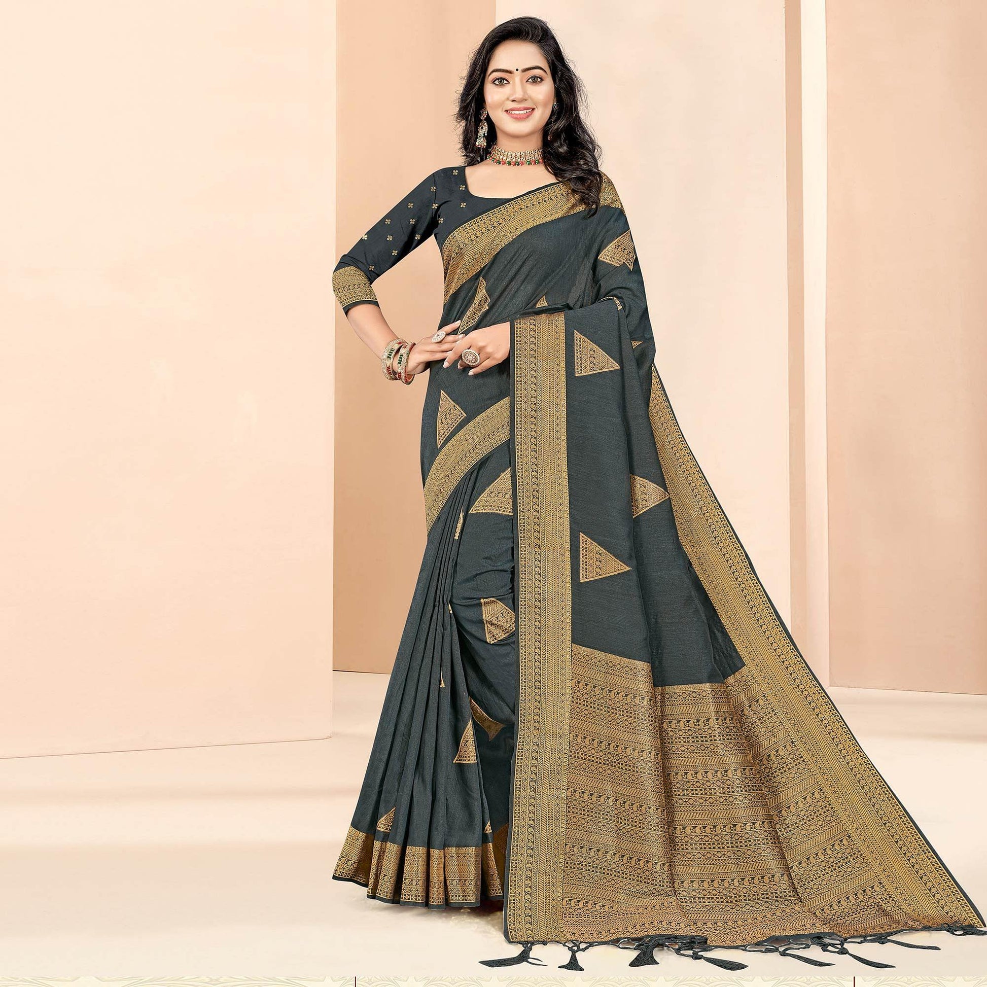 Grey Woven Cotton Silk Saree