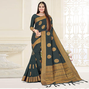 Grey Woven Cotton Silk Saree