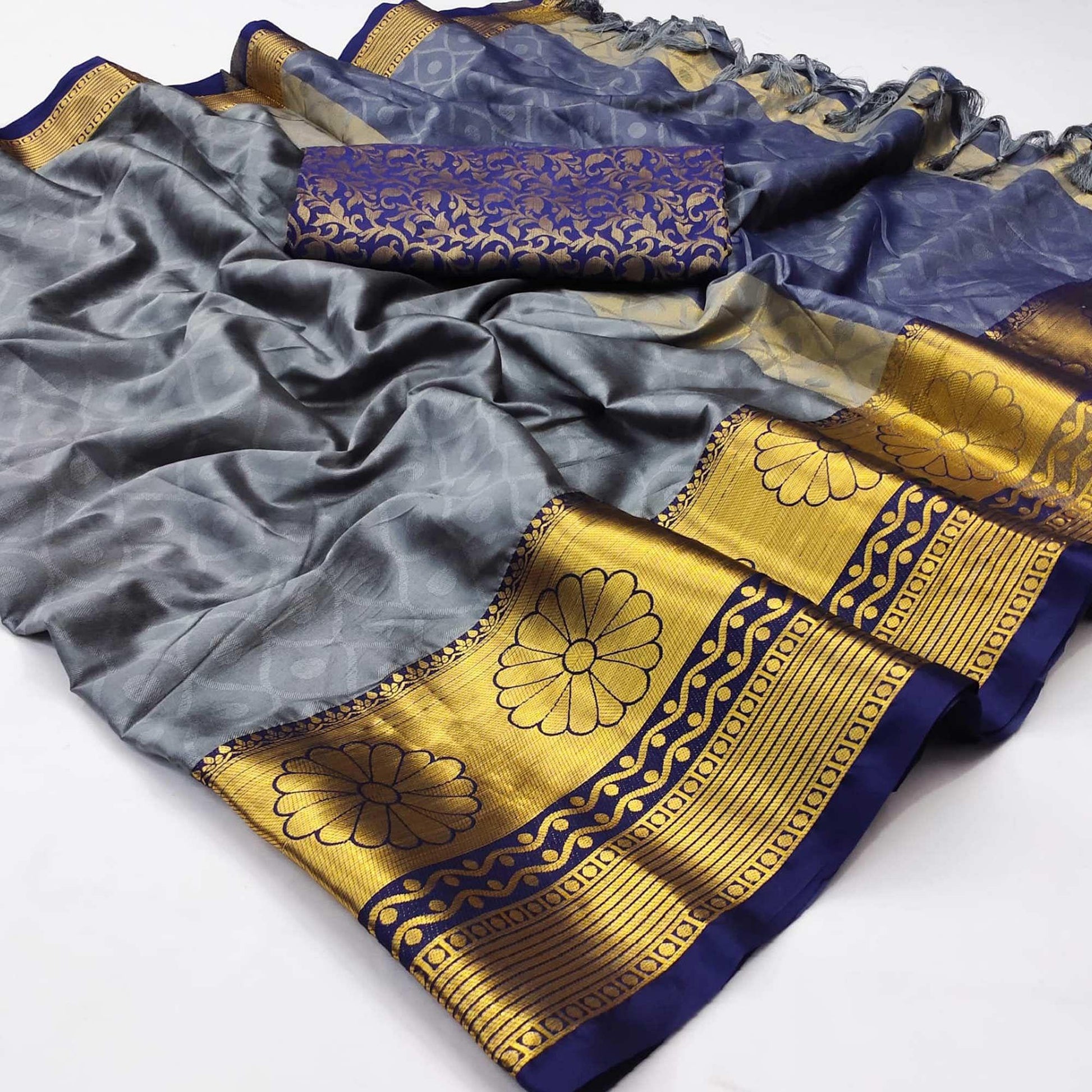 Grey Woven Cotton Silk Saree