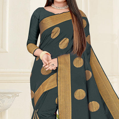 Grey Woven Cotton Silk Saree