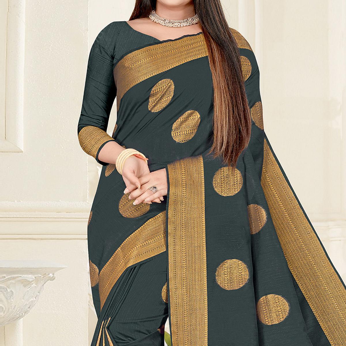 Grey Woven Cotton Silk Saree