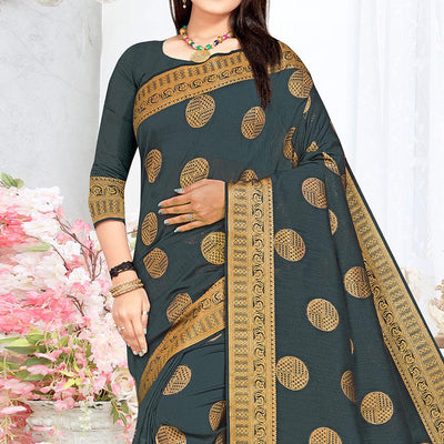 Grey Woven Cotton Silk Saree
