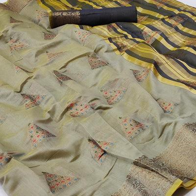 Grey Woven Cotton Silk Saree
