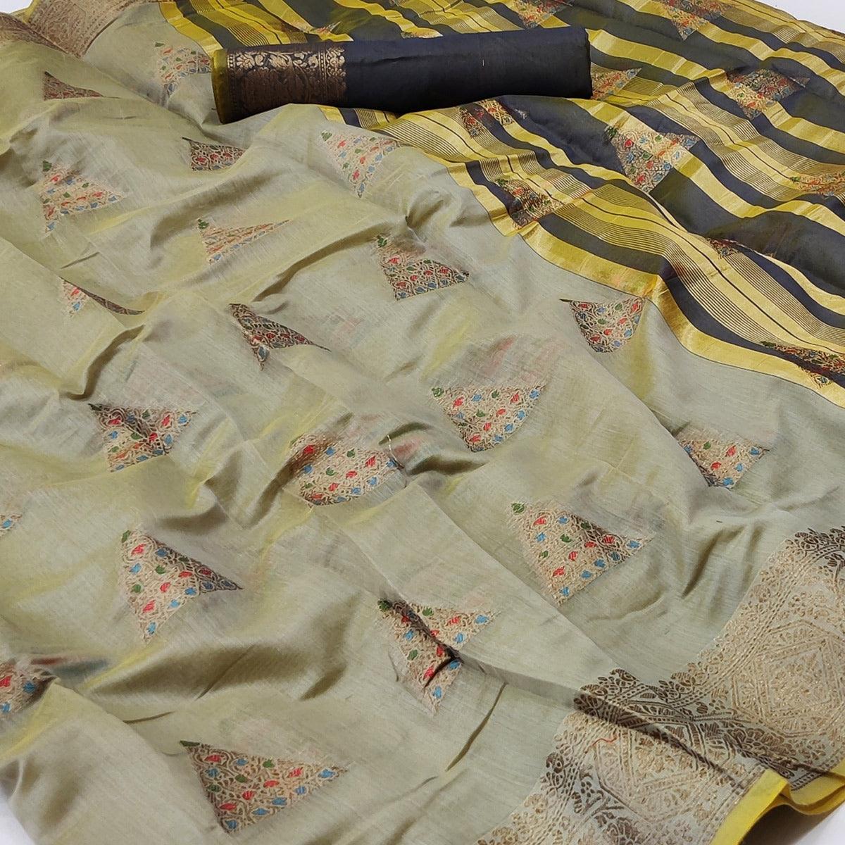 Grey Woven Cotton Silk Saree