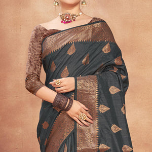 Grey Woven Cotton Silk Saree