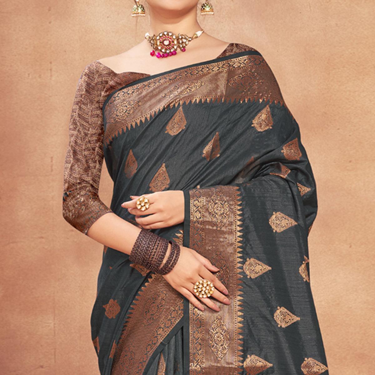 Grey Woven Cotton Silk Saree